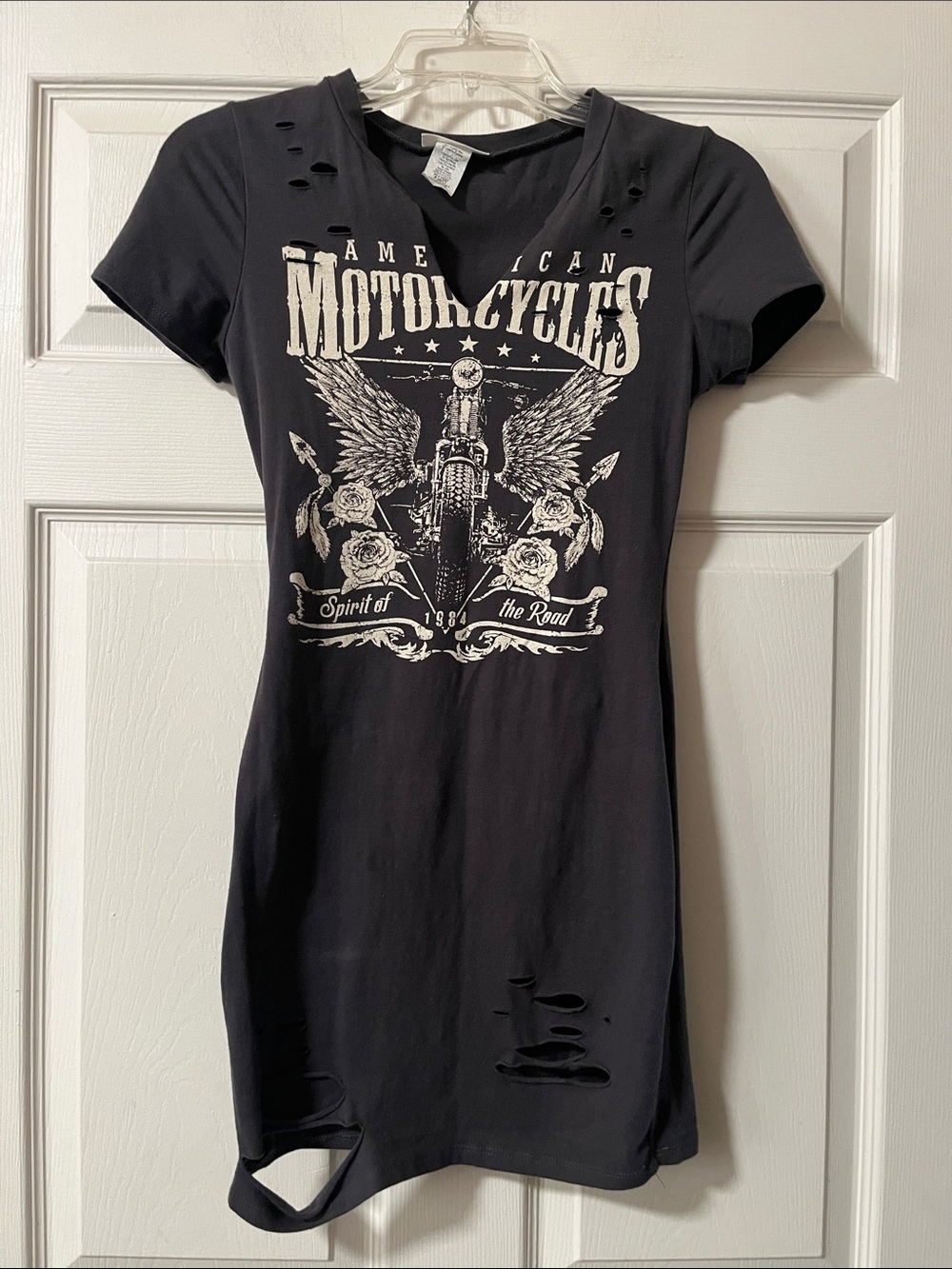 January 7 Black Graphic Tee Dress with Motorcycle Print